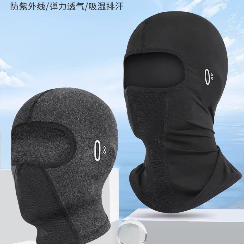 Motorcycle riding headgear, full helmet, sunscreen mask, all-season ice silk breathable, full-face hoodie, windproof thickened hood
