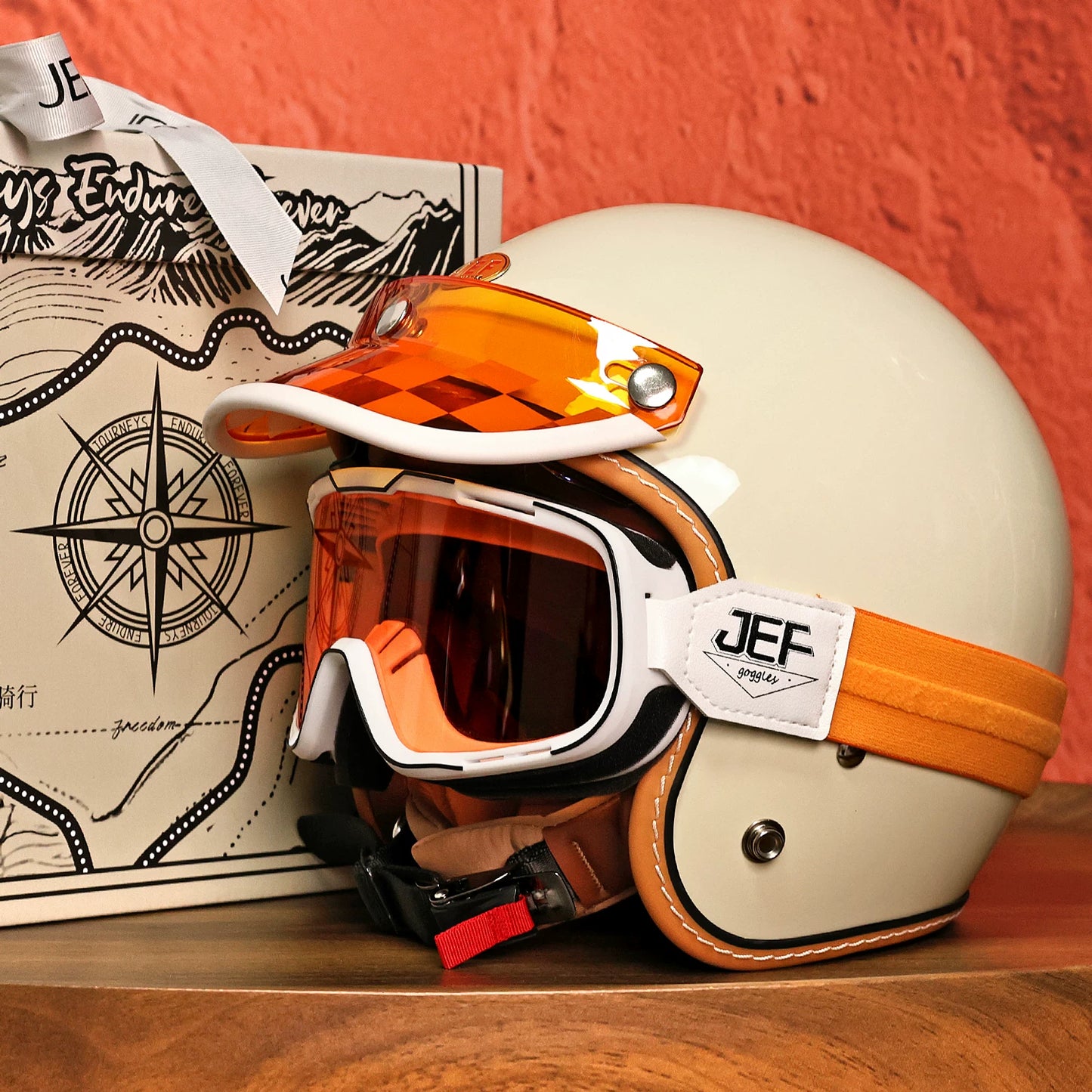 Taiwan JEF motorcycle helmet retro helmet men's 3C cool feeling lining summer helmet locomotive pedal 3/4 helmet women's high value