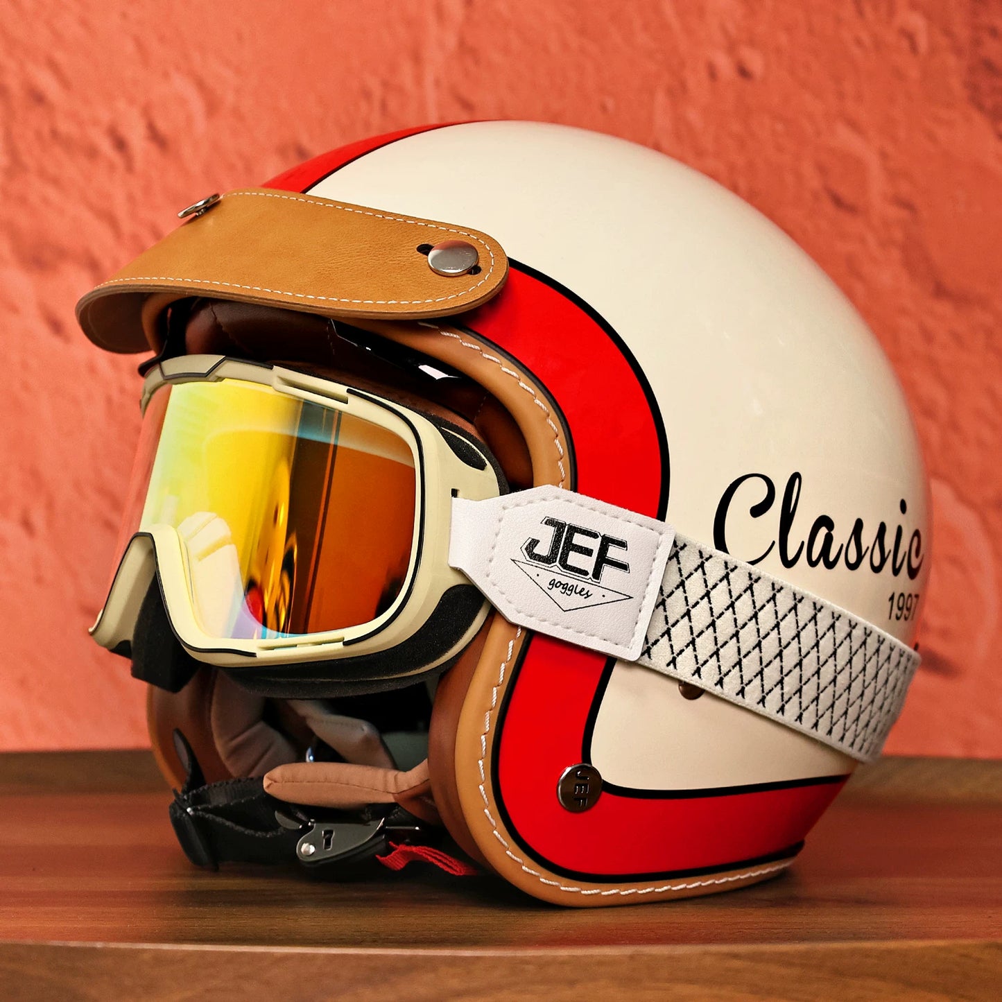 Taiwan JEF retro helmet motorcycle three-quarter helmet men's and women's locomotive half helmet American cruise pedal helmet summer