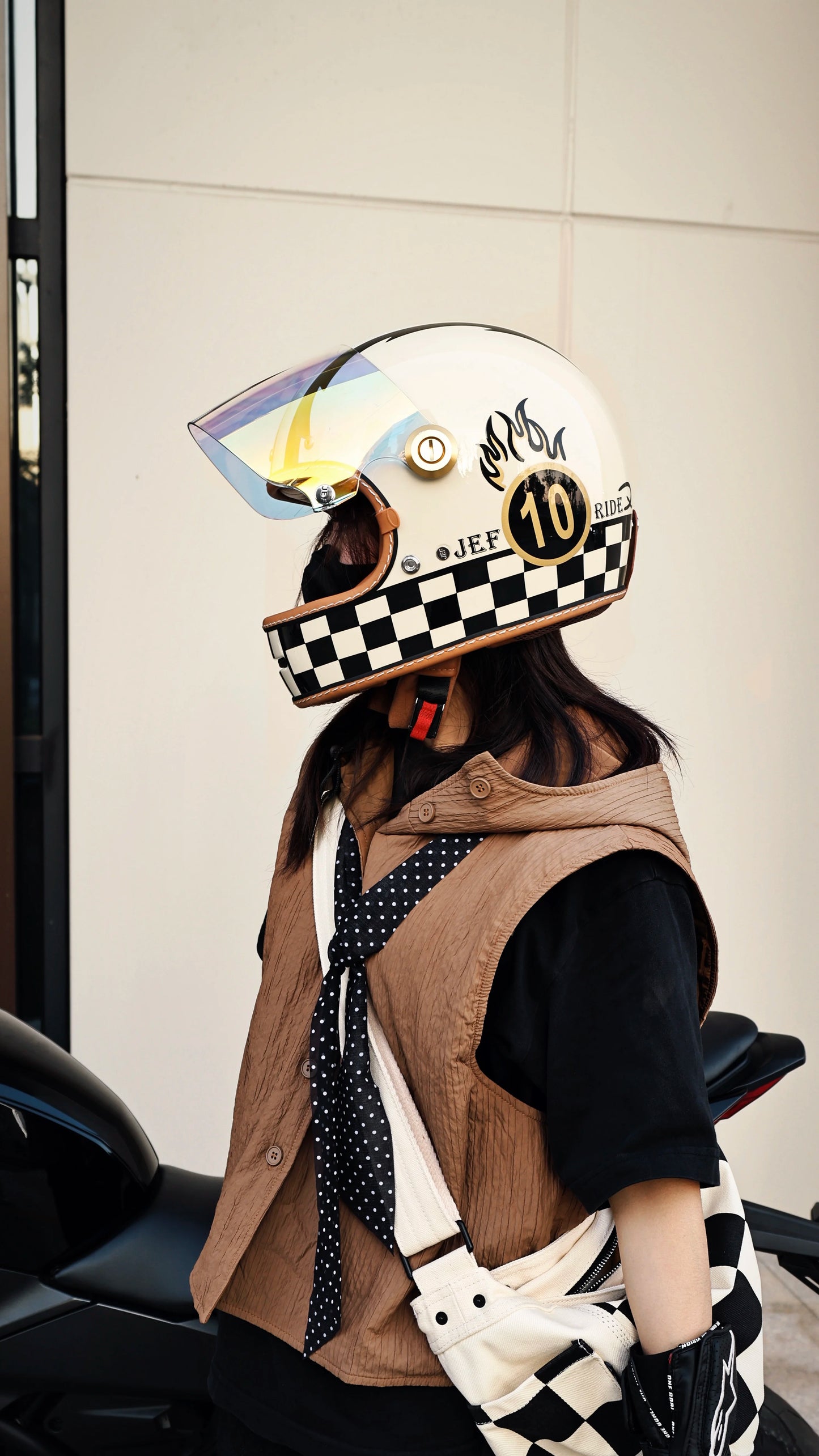 Taiwan JEF retro Lego full helmet autumn and winter small helmet body unisex locomotive motorcycle helmet 3C four-season helmet