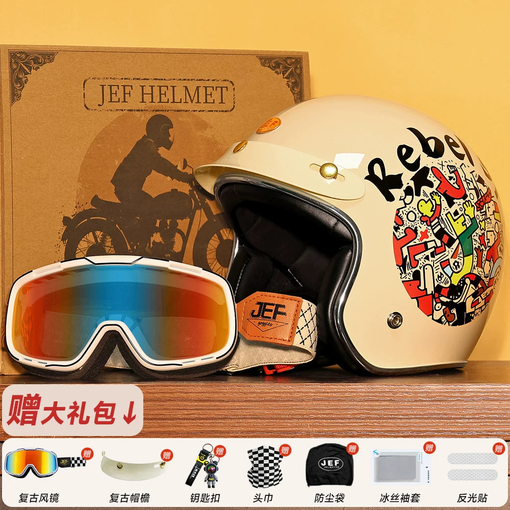 Taiwan JEF helmet retro 3/4 helmet little monster smiley face Django motorcycle hard hat unisex all seasons 3C