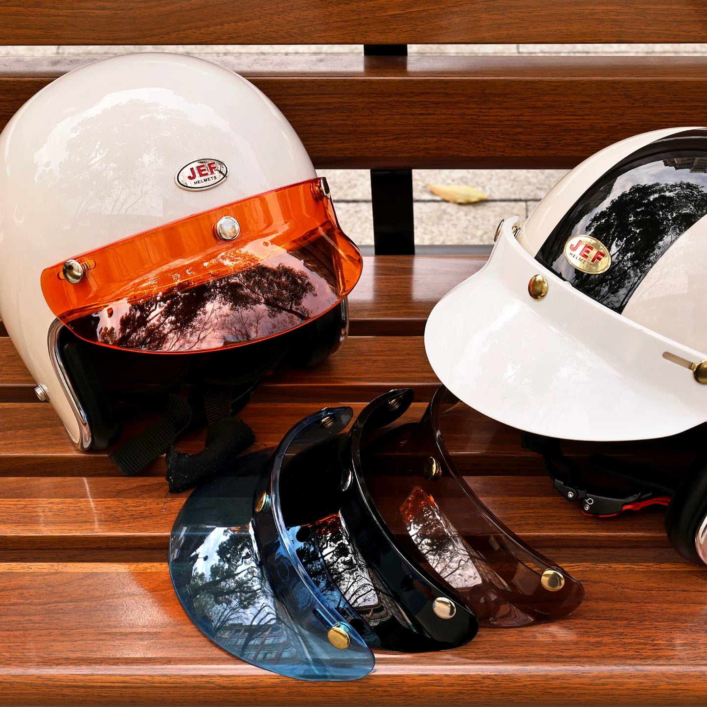 Taiwan JEF helmet brim motorcycle 3/4 helmet three-button small helmet body brim sun visor retro universal tongue
