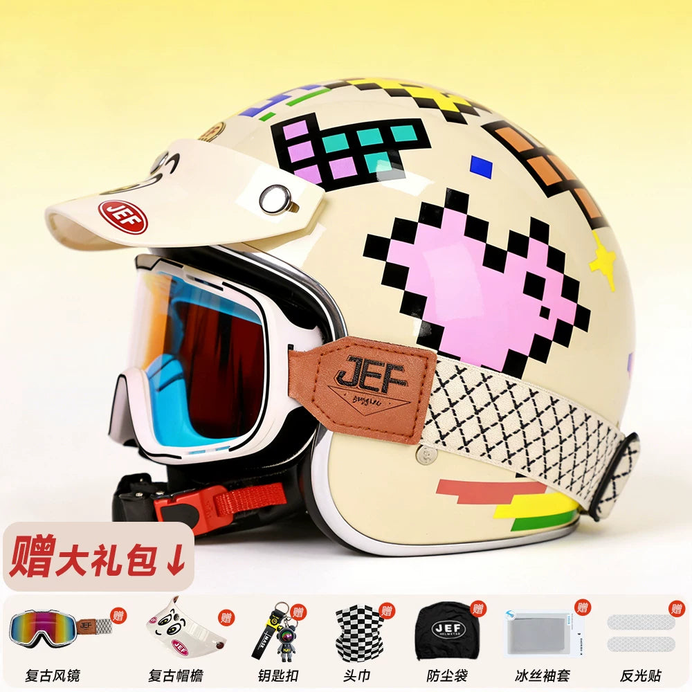 Taiwan JEF helmet retro 3/4 helmet little monster smiley face Django motorcycle hard hat unisex all seasons 3C