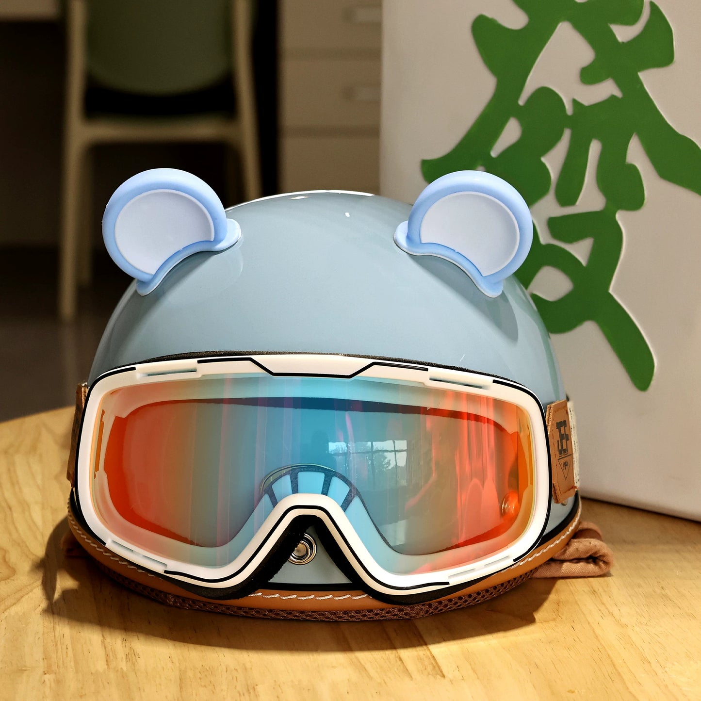 Taiwan JEF helmet retro bear ears women's electric motorcycle half helmet men's summer cute and light four seasons 3C scoop helmet