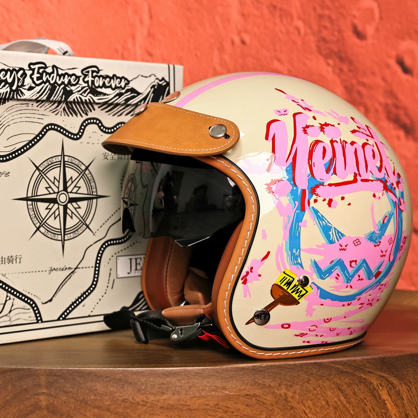 Taiwan JEF retro helmet motorcycle three-quarter helmet men's and women's locomotive half helmet American cruise pedal helmet summer