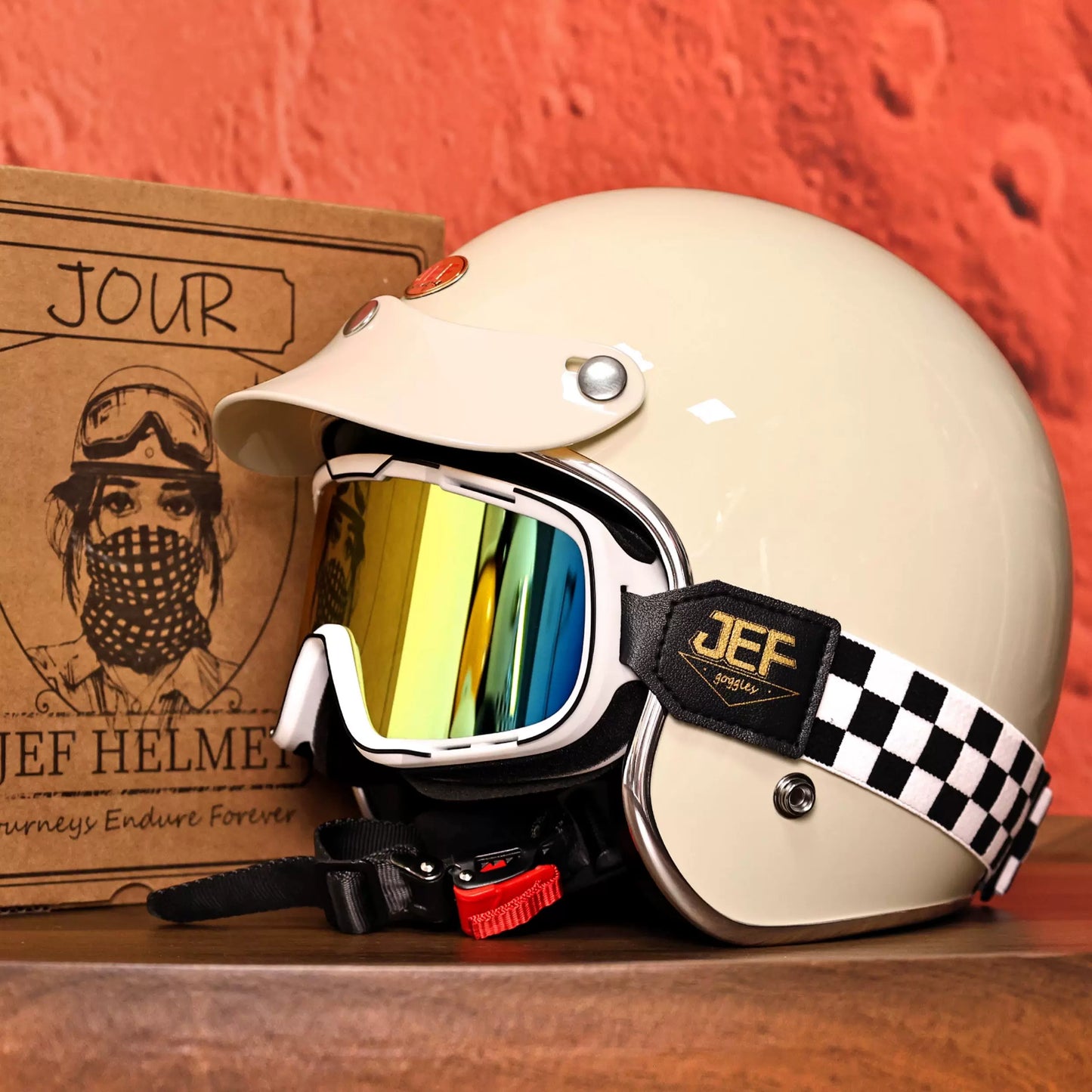Taiwan JEF retro 3/4 helmet Vespa Django scooter motorcycle half helmet men's and women's four-season cycling helmet