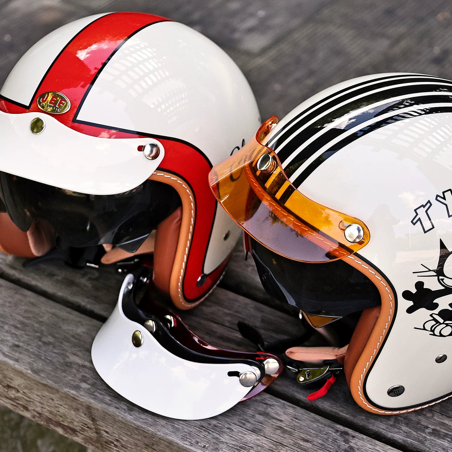 Taiwan JEF retro helmet half helmet brim three-button adjustable tongue sunshade three-quarters helmet decoration