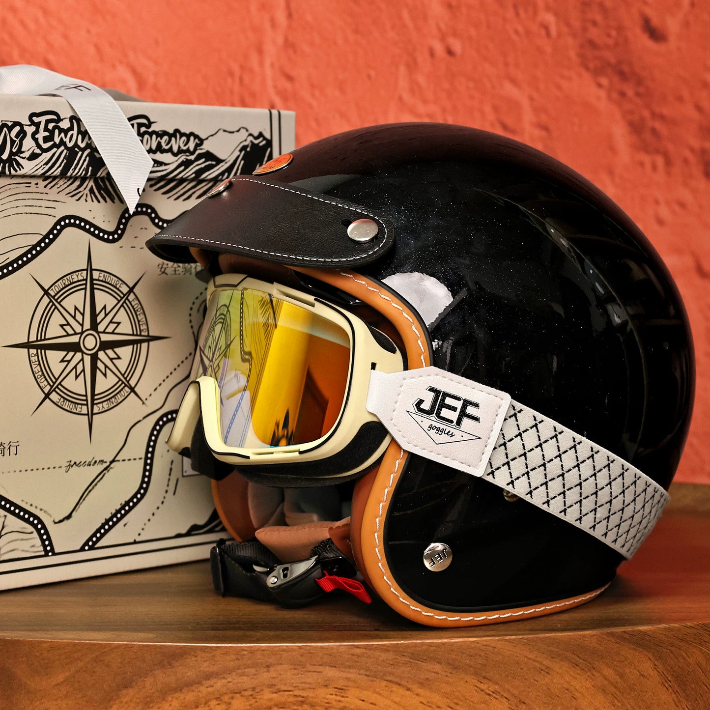 Taiwan JEF motorcycle helmet retro helmet men's 3C cool feeling lining summer helmet locomotive pedal 3/4 helmet women's high value