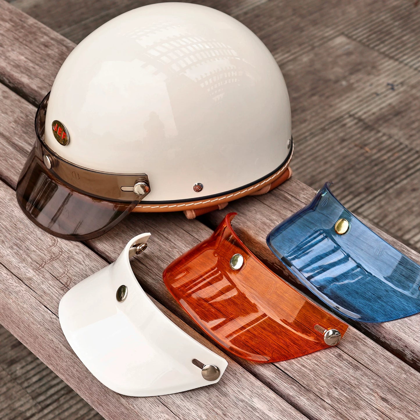 Taiwan JEF helmet brim motorcycle 3/4 helmet three-button small helmet body brim sun visor retro universal tongue