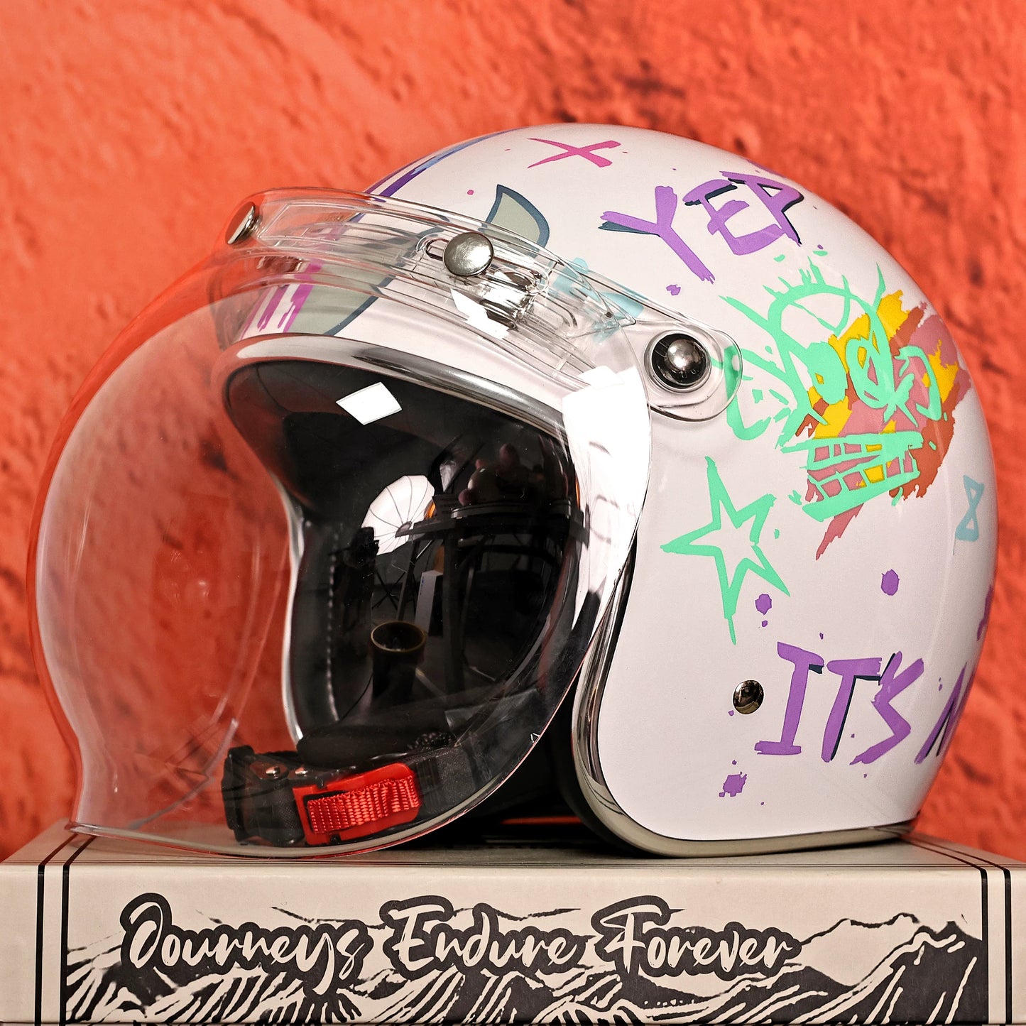 Taiwan JEF retro graffiti helmet, high-value 3C electric motorcycle scooter 3/4 helmet, unisex four-season helmet