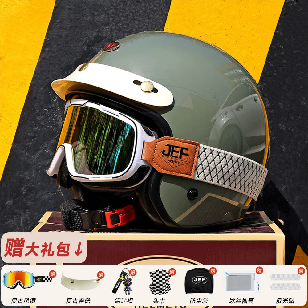 Taiwan JEF retro 3/4 helmet Vespa Django scooter motorcycle half helmet men's and women's four-season cycling helmet