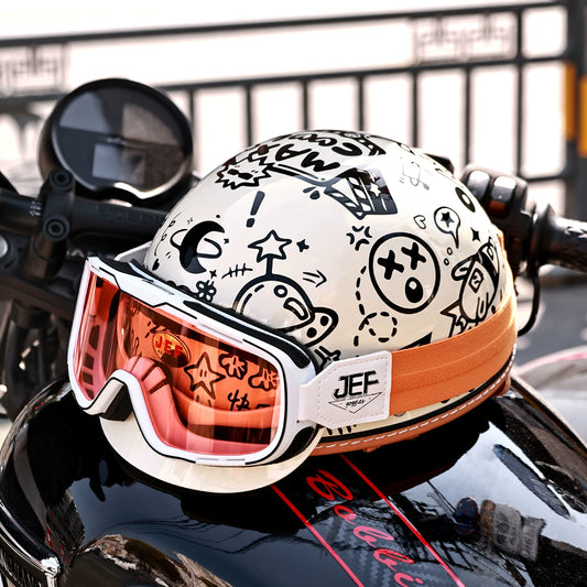 Taiwan JEF Motorcycle Helmet Retro Cruiser Men's and Women's Electric Scooter Half Helmet Summer 3C Scoop Helmet