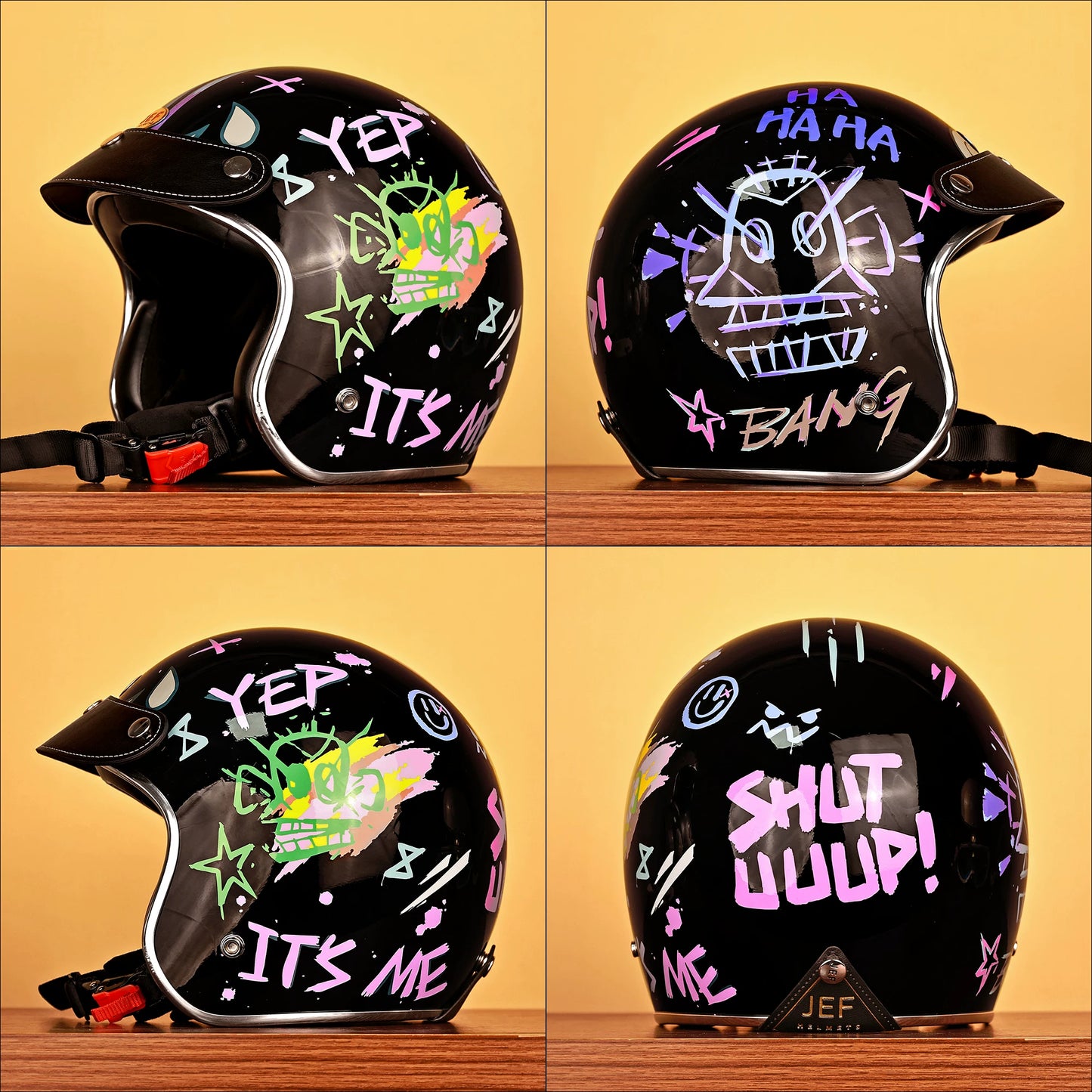Taiwan JEF helmet retro 3/4 helmet little monster smiley face Django motorcycle hard hat unisex all seasons 3C