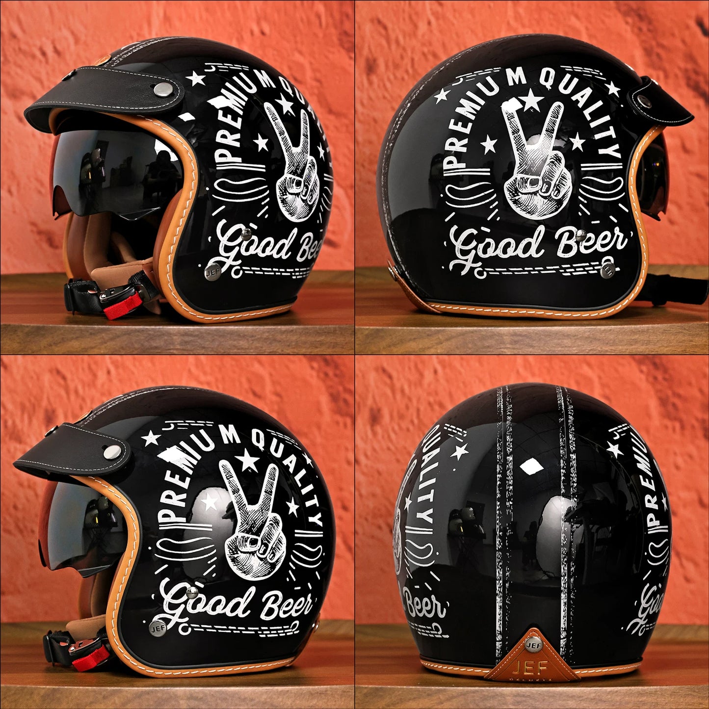Taiwan JEF retro helmet men's motorcycle three-quarter helmet women's pedal cruise locomotive summer four-season helmet