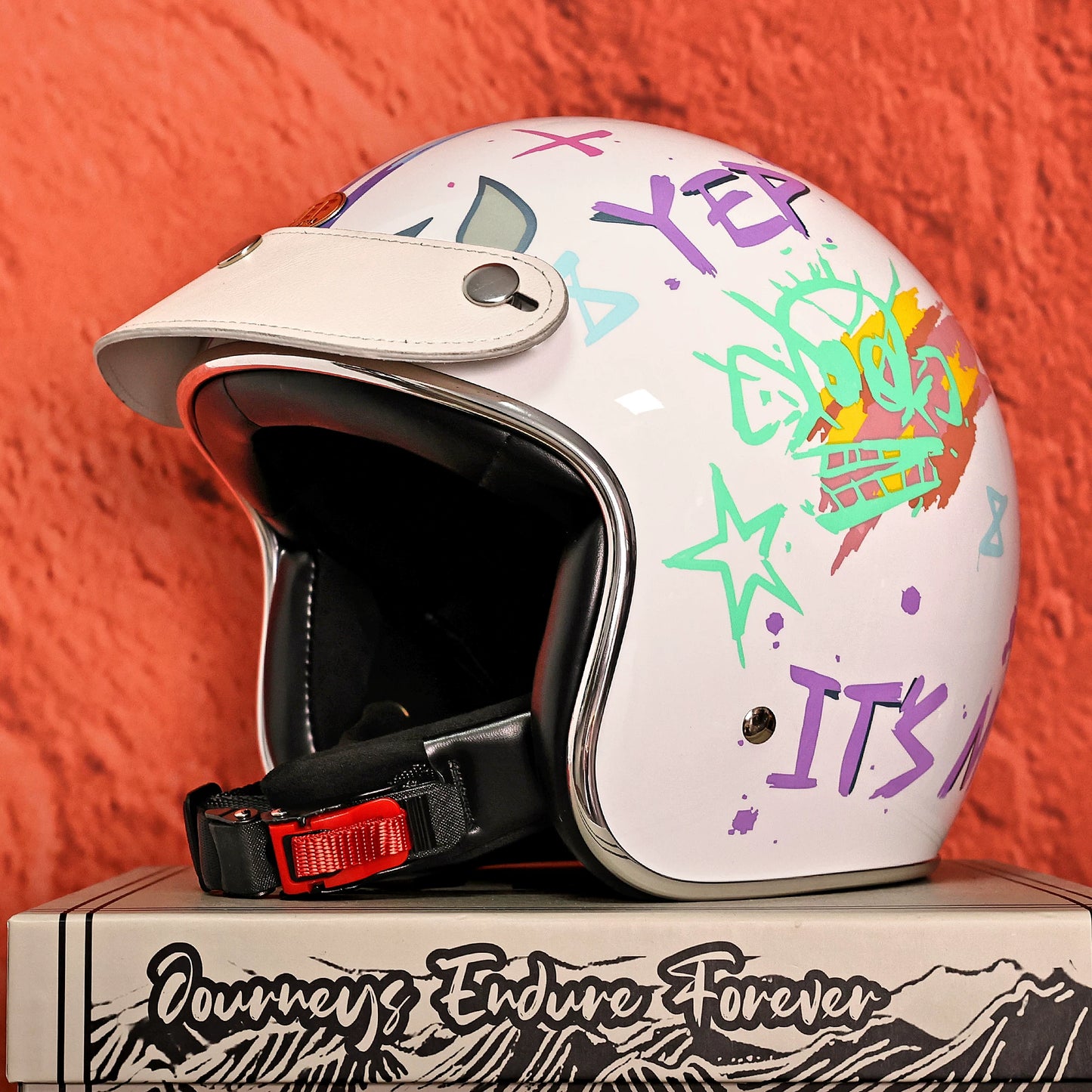 Taiwan JEF motorcycle helmet retro helmet graffiti three-quarter half helmet 3C male motorcycle travel commuter four seasons helmet female