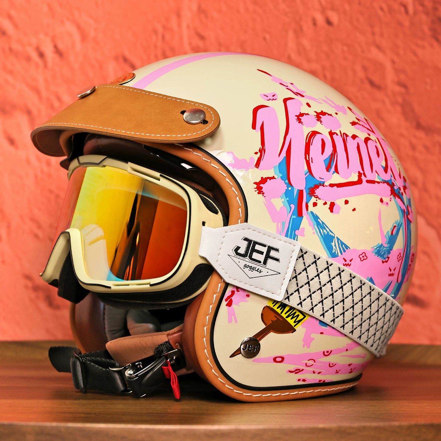 Taiwan JEF retro helmet motorcycle three-quarter helmet men's and women's locomotive half helmet American cruise pedal helmet summer