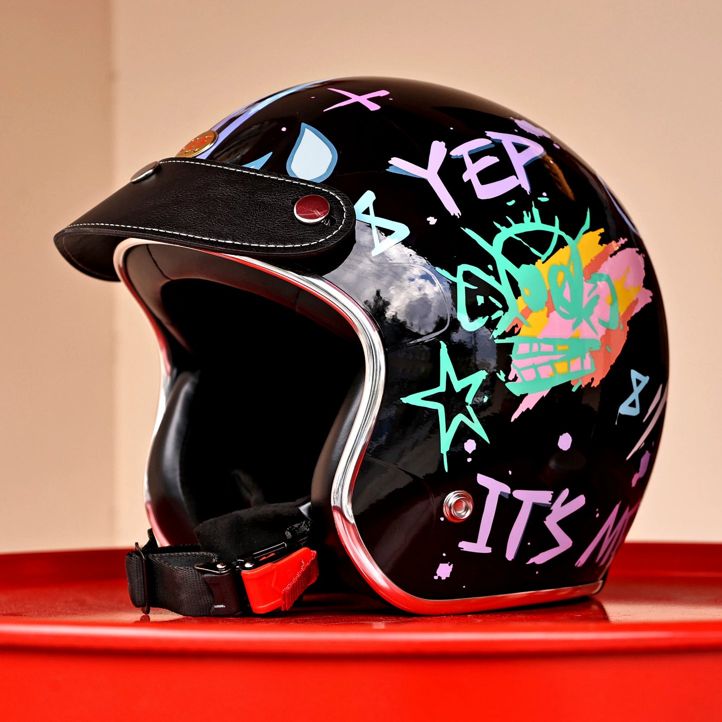 Taiwan JEF motorcycle helmet retro helmet graffiti three-quarter half helmet 3C male motorcycle travel commuter four seasons helmet female