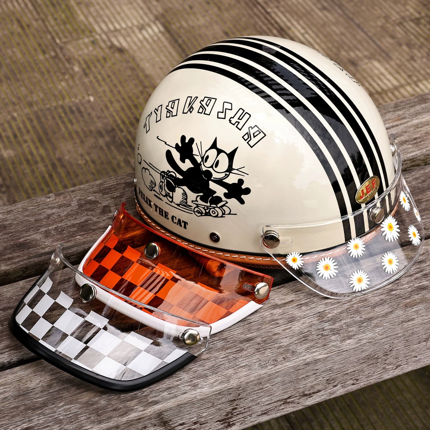 Taiwan retro brim motorcycle helmet checkerboard brim sun visor accessories universal small helmet body daisy tongue