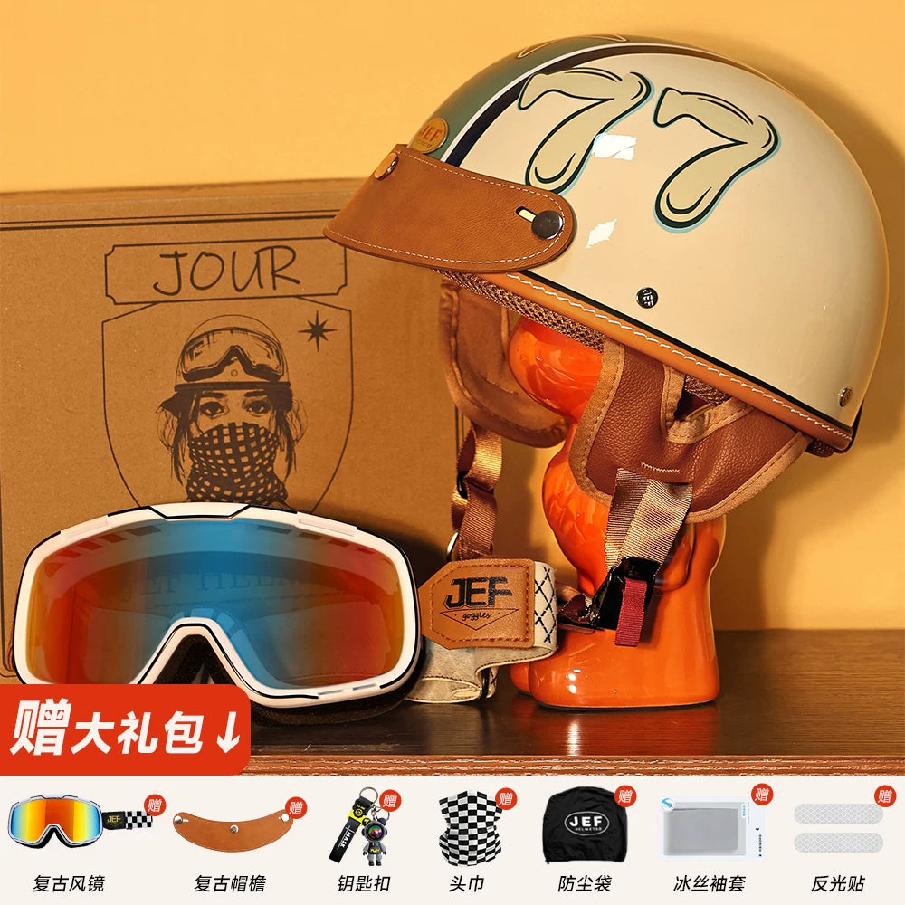 Taiwan JEF helmet retro half helmet pedal motorcycle electric lightweight 3C helmet summer men's and women's helmet