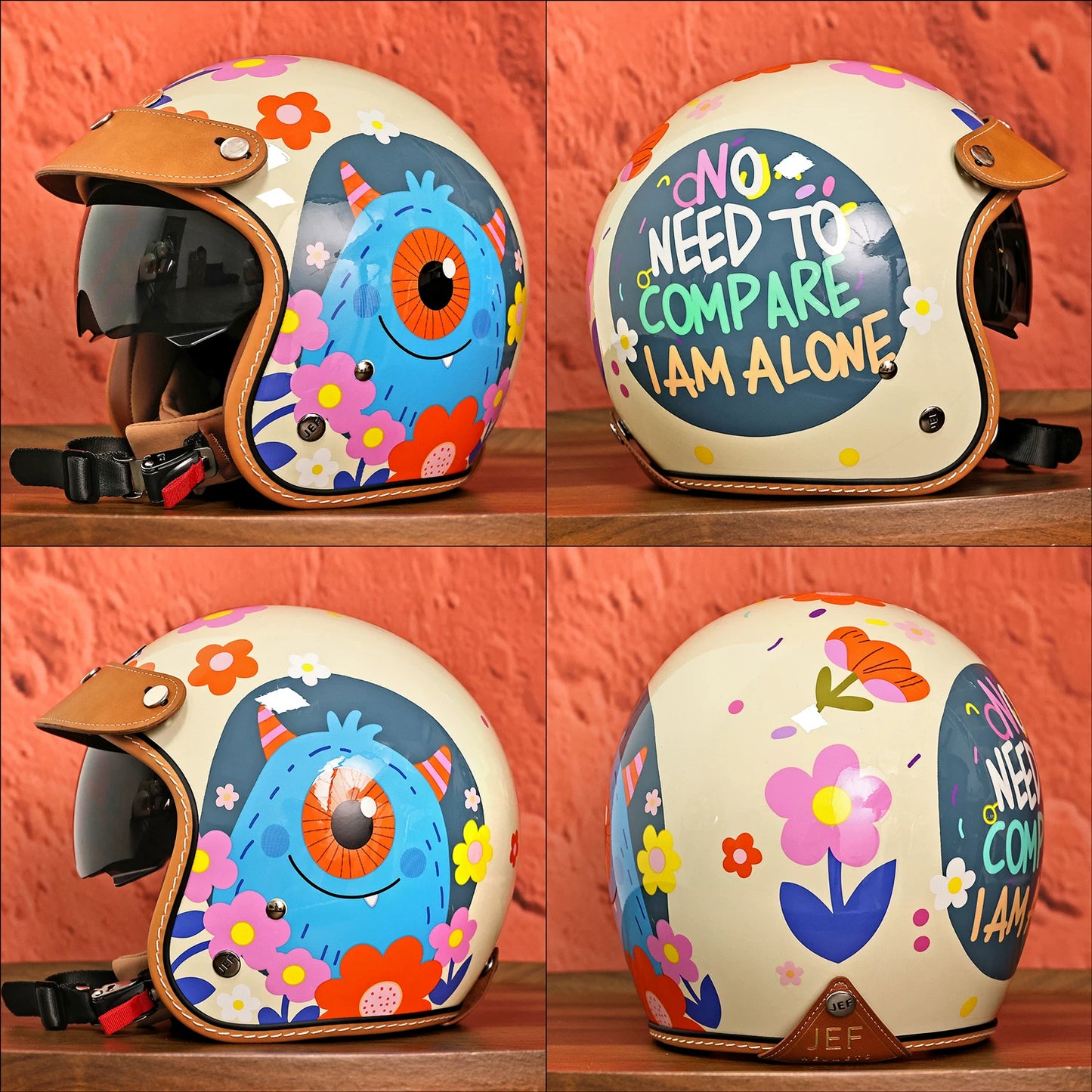Taiwan JEF helmet retro riding 3C hard hat cartoon cute parent-child helmet men's and women's electric motorcycle 3/4 helmet