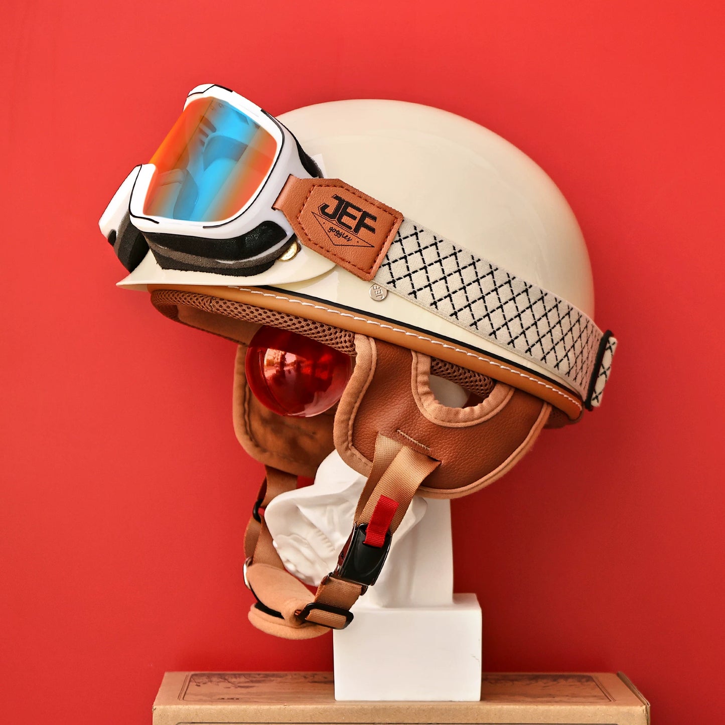 Taiwan JEF retro half helmet motorcycle scoop helmet electric lightweight 3C hard hat summer men's and women's summer breathable helmet