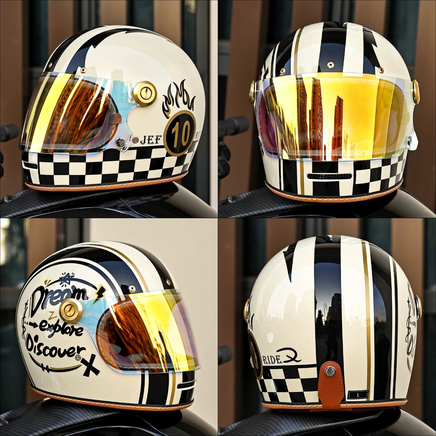 Taiwan JEF retro Lego full helmet autumn and winter small helmet body unisex locomotive motorcycle helmet 3C four-season helmet