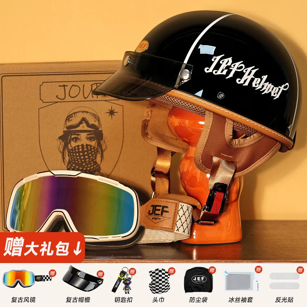 Taiwan JEF helmet retro half helmet pedal motorcycle electric lightweight 3C helmet summer men's and women's helmet
