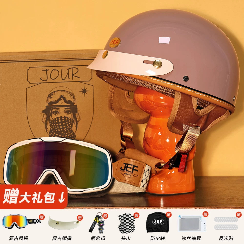 Taiwan JEF helmet retro half helmet pedal motorcycle electric lightweight 3C helmet summer men's and women's helmet