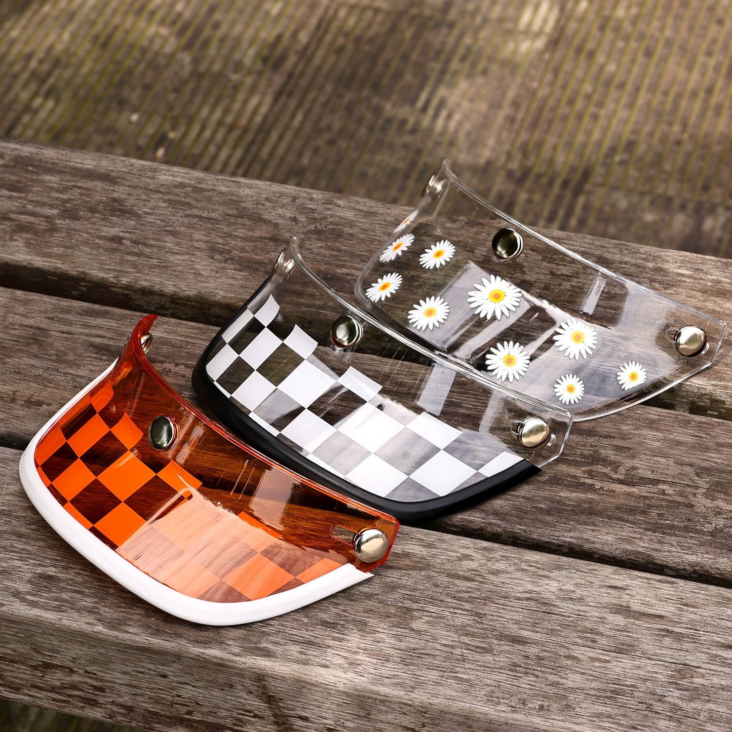 Taiwan retro brim motorcycle helmet checkerboard brim sun visor accessories universal small helmet body daisy tongue