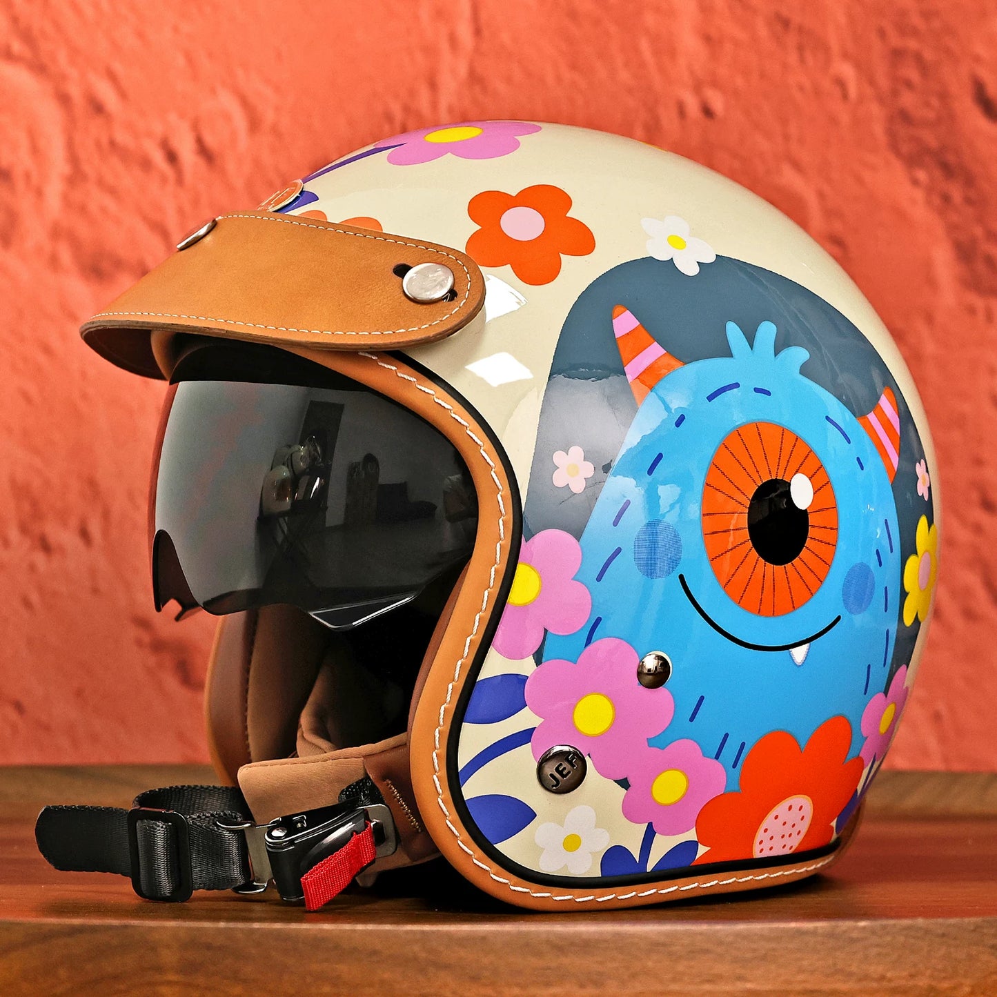 Taiwan JEF helmet retro riding 3C hard hat cartoon cute parent-child helmet men's and women's electric motorcycle 3/4 helmet