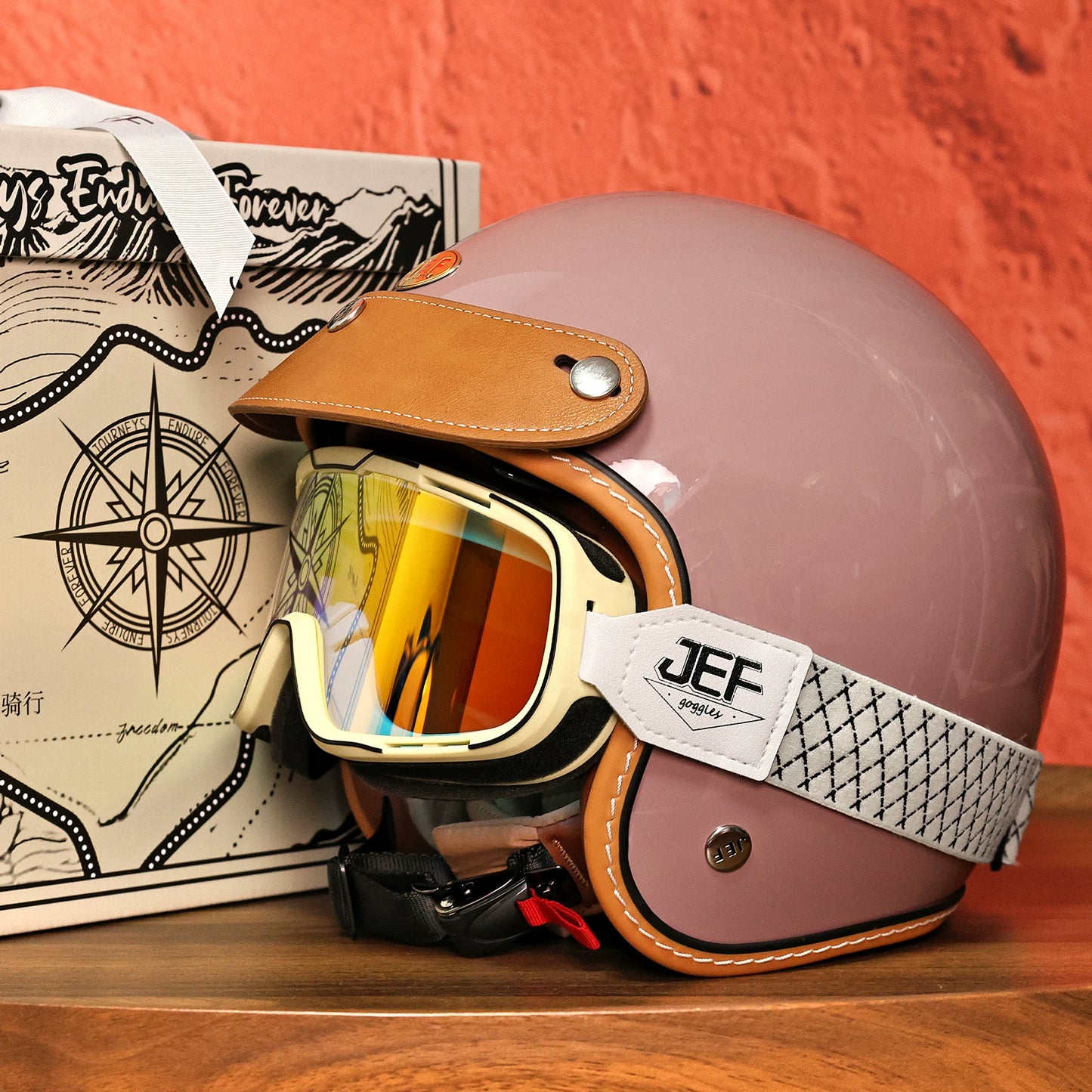 Taiwan JEF motorcycle helmet retro helmet men's 3C cool feeling lining summer helmet locomotive pedal 3/4 helmet women's high value