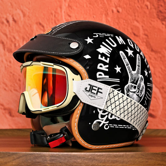 Taiwan JEF Retro Helmet, Men's Motorcycle Three-Quarter Helmet, Women's Scooter/Cruiser Locomotive Helmet, Summer Four-Season Helmet