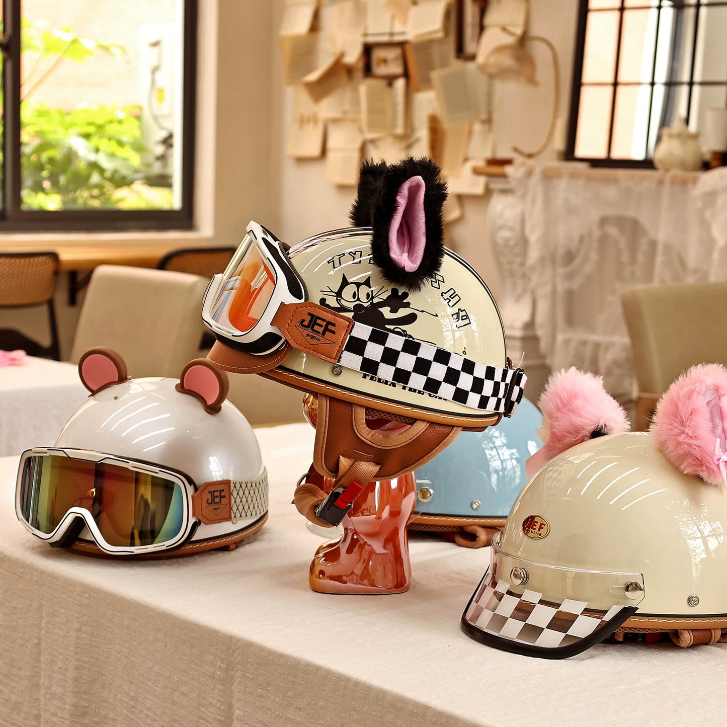 Taiwan JEF helmet skateboard cat electric car women's motorcycle men's locomotive retro summer cool lining lightweight half helmet