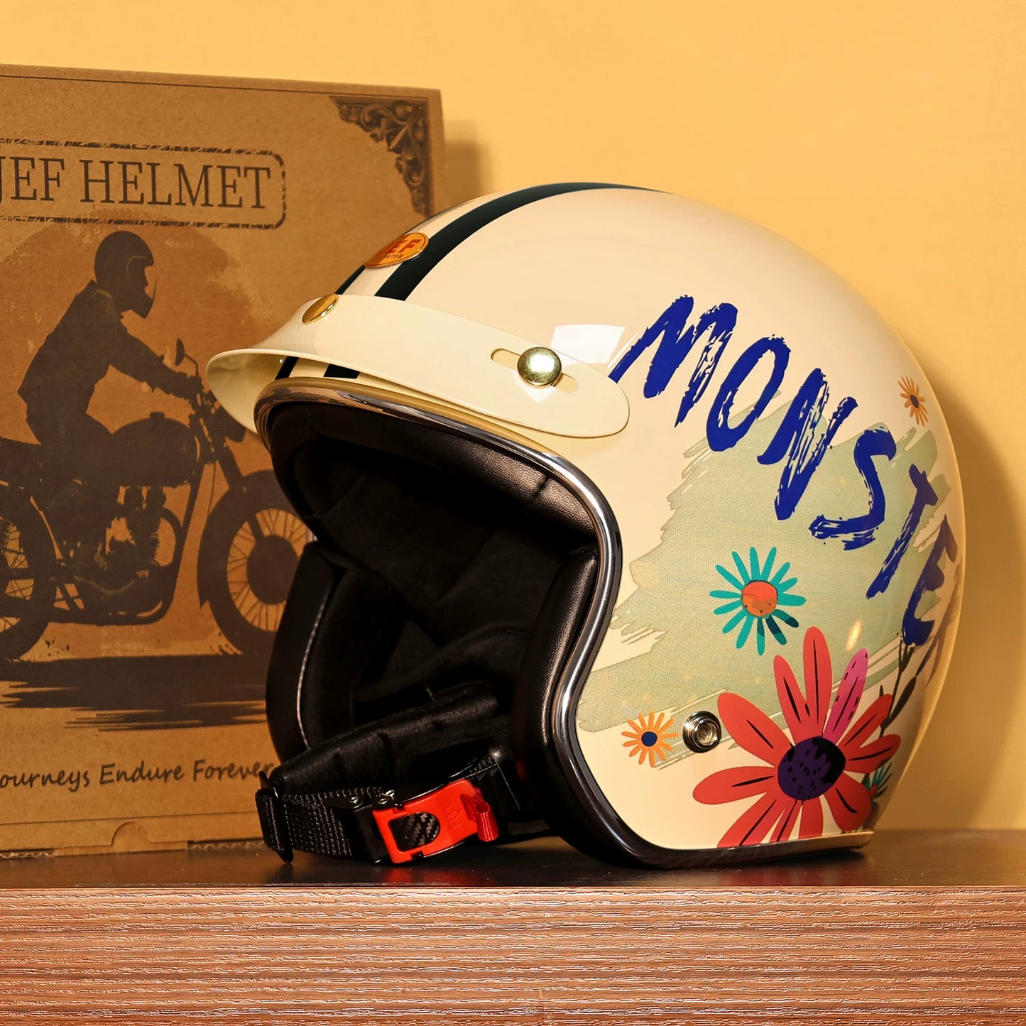Taiwan JEF helmet retro 3/4 helmet little monster smiley face Django motorcycle hard hat unisex all seasons 3C