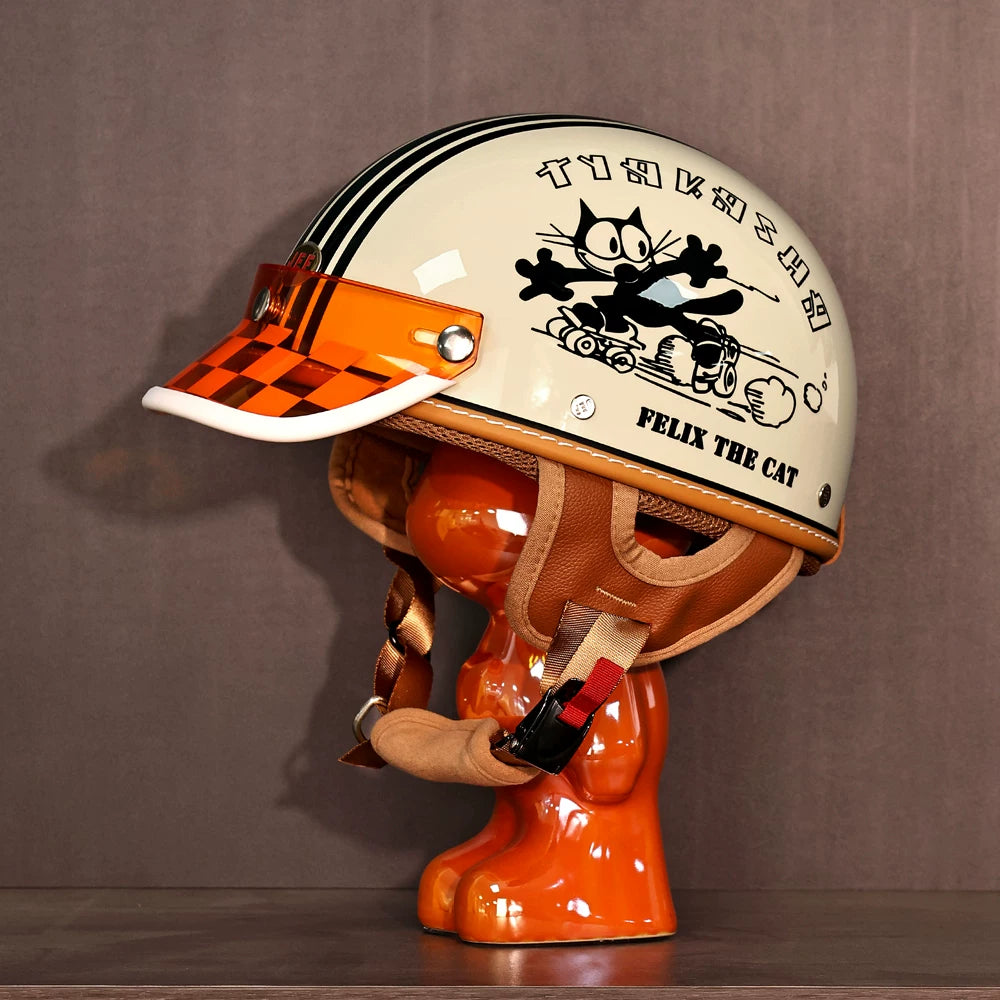 Taiwan JEF helmet skateboard cat electric car women's motorcycle men's locomotive retro summer cool lining lightweight half helmet
