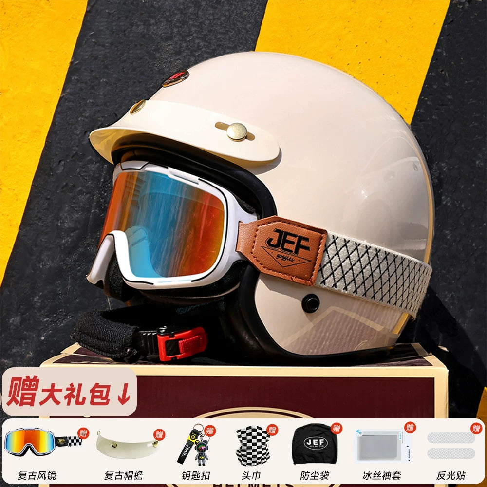 Taiwan JEF retro 3/4 helmet Vespa Django scooter motorcycle half helmet men's and women's four-season cycling helmet