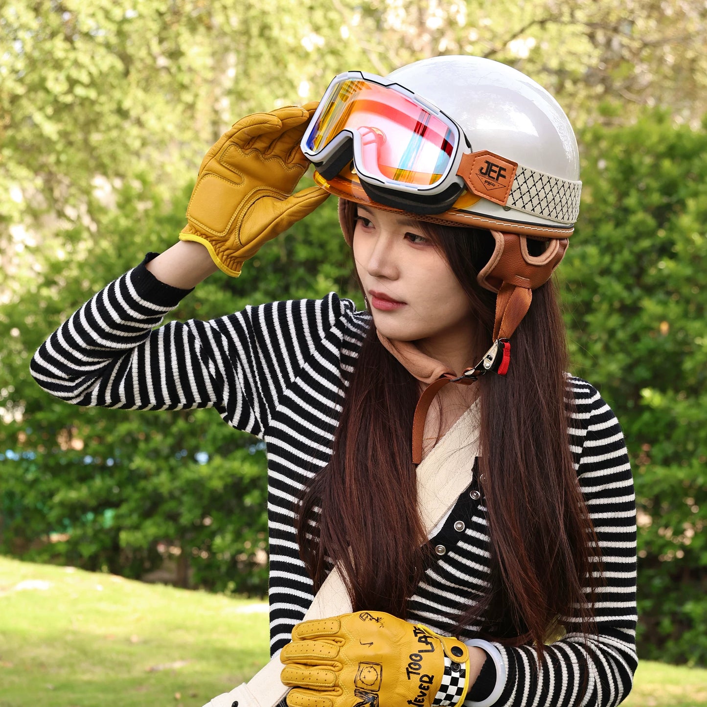 Taiwan JEF retro half helmet motorcycle scoop helmet electric lightweight 3C hard hat summer men's and women's summer breathable helmet