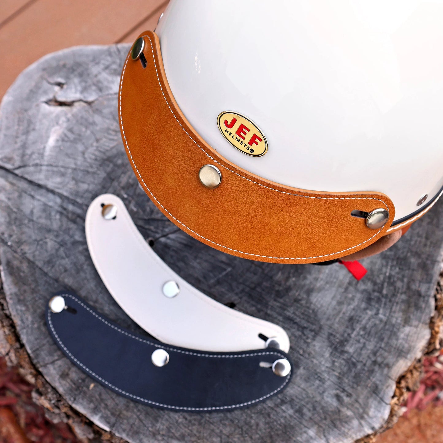 Taiwan JEF small helmet body retro leather brim three-button adjustable half helmet three-quarters helmet visor tongue