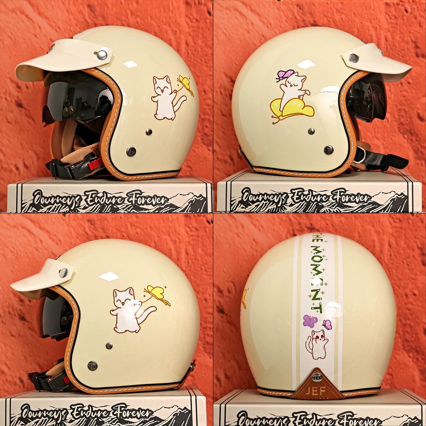 Taiwan JEF helmet retro half helmet cartoon 3/4 helmet men and women 3C electric motorcycle riding parent-child helmet four seasons