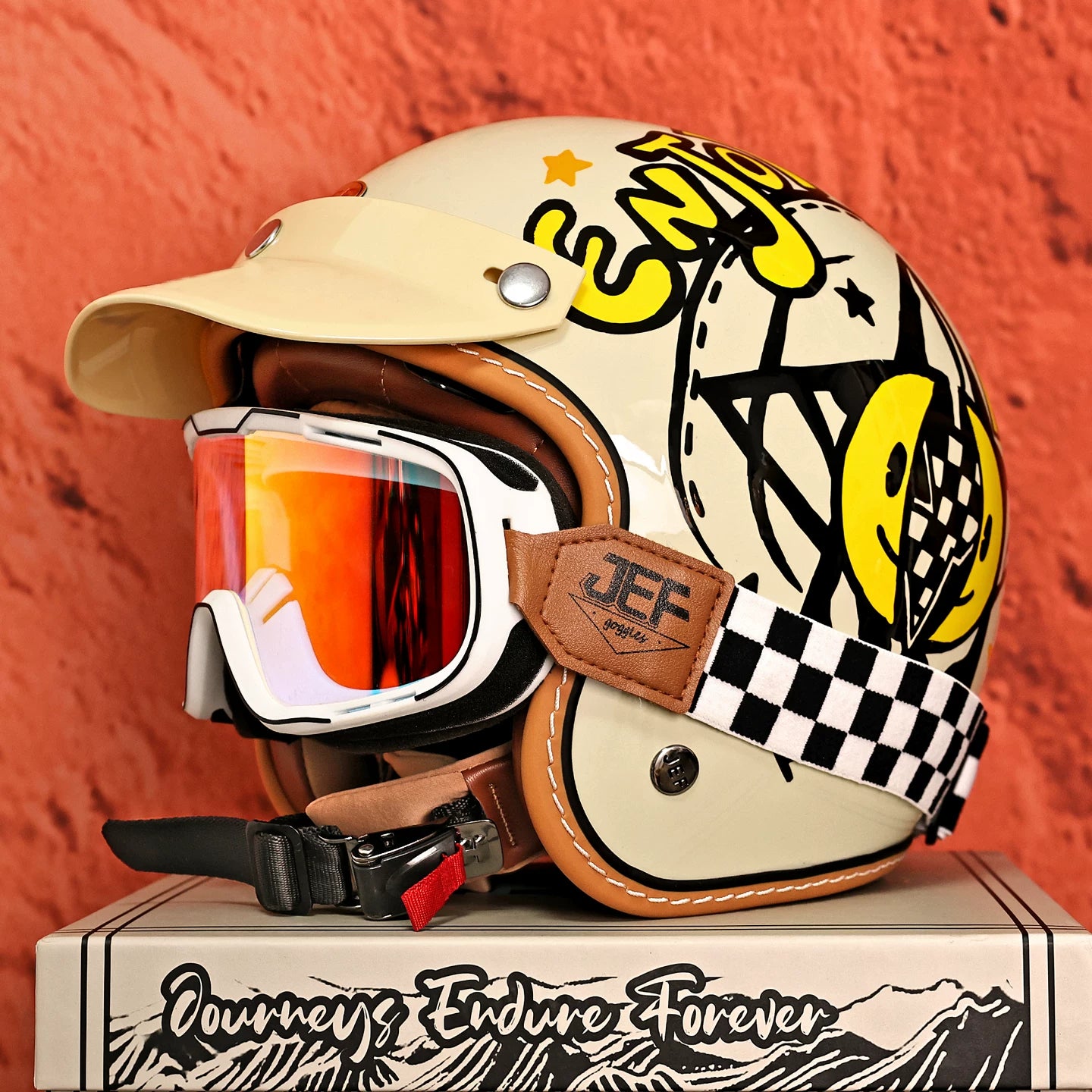 Taiwan JEF helmet retro half helmet cartoon 3/4 helmet men and women 3C electric motorcycle riding parent-child helmet four seasons
