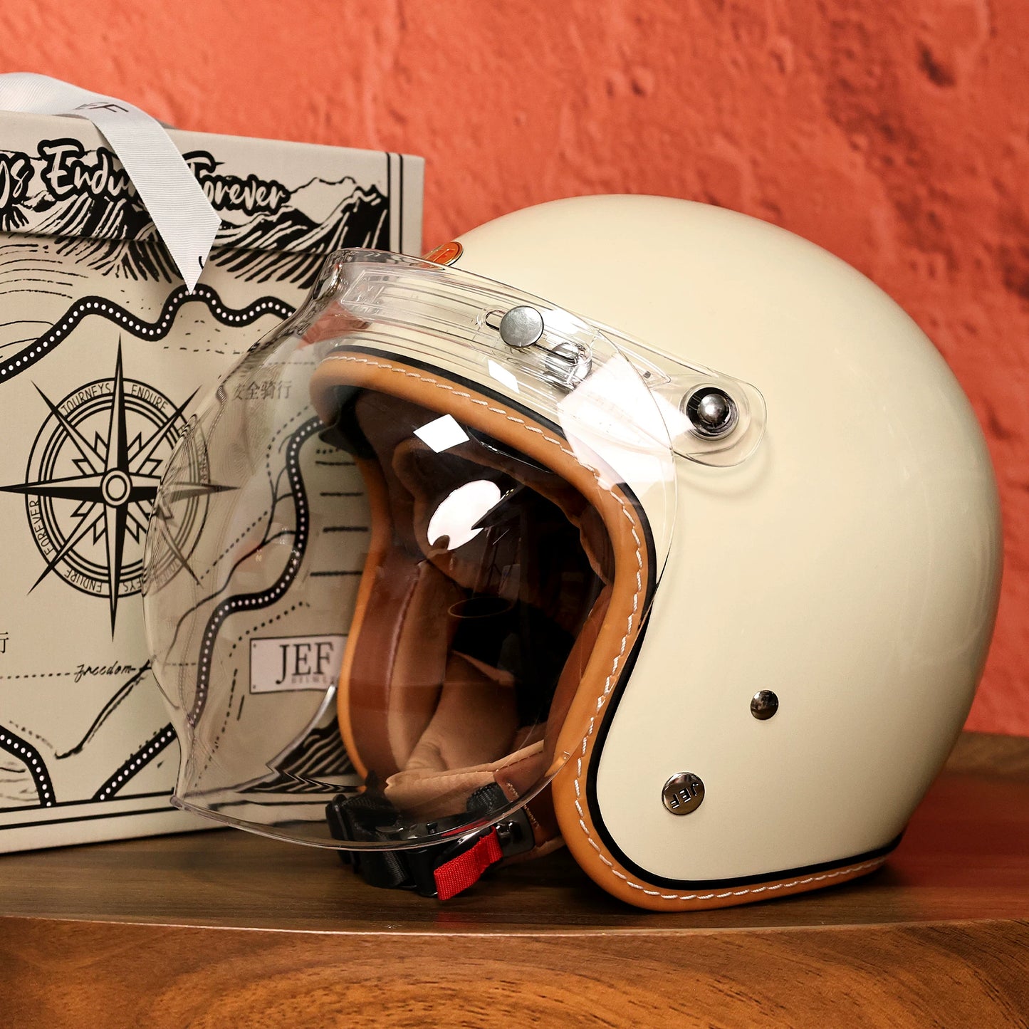 Taiwan JEF motorcycle helmet retro helmet men's 3C cool feeling lining summer helmet locomotive pedal 3/4 helmet women's high value
