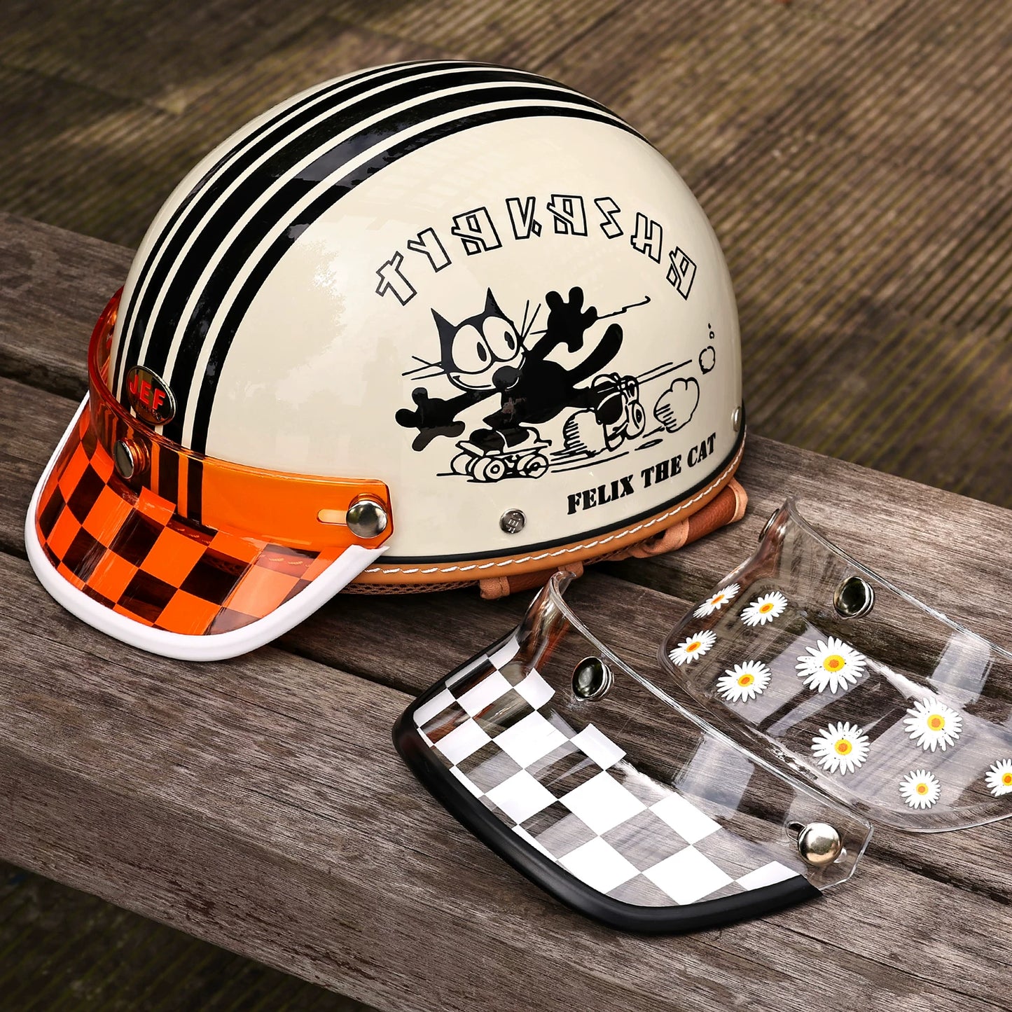 Taiwan retro brim motorcycle helmet checkerboard brim sun visor accessories universal small helmet body daisy tongue