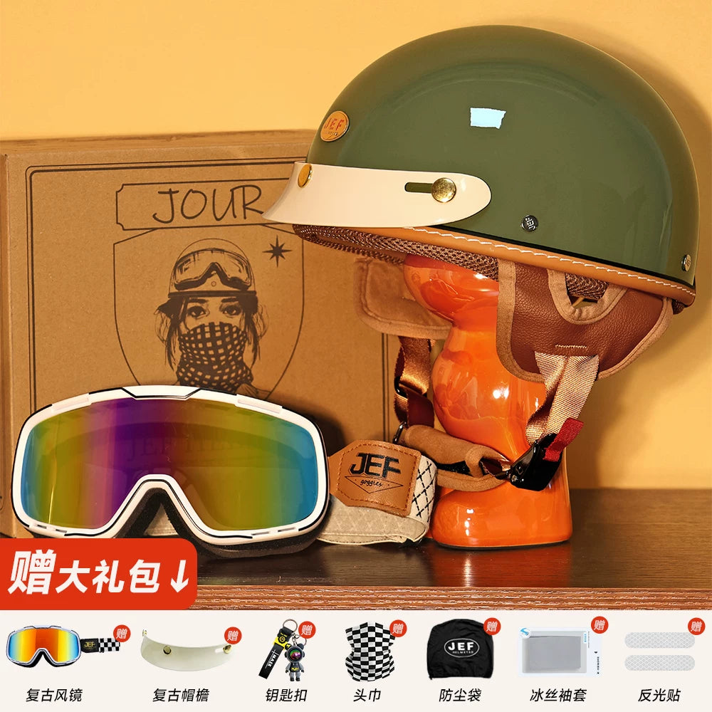 Taiwan JEF helmet retro half helmet pedal motorcycle electric lightweight 3C helmet summer men's and women's helmet