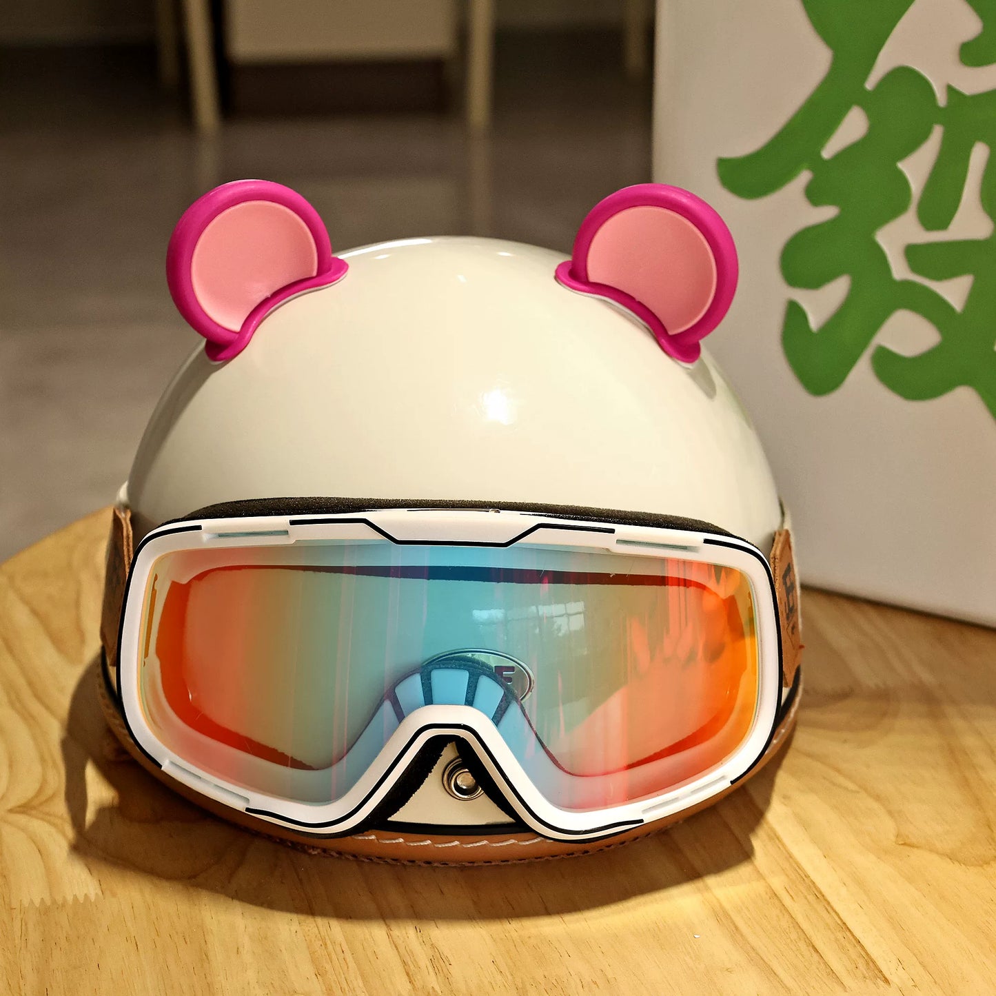 Taiwan JEF helmet retro bear ears women's electric motorcycle half helmet men's summer cute and light four seasons 3C scoop helmet