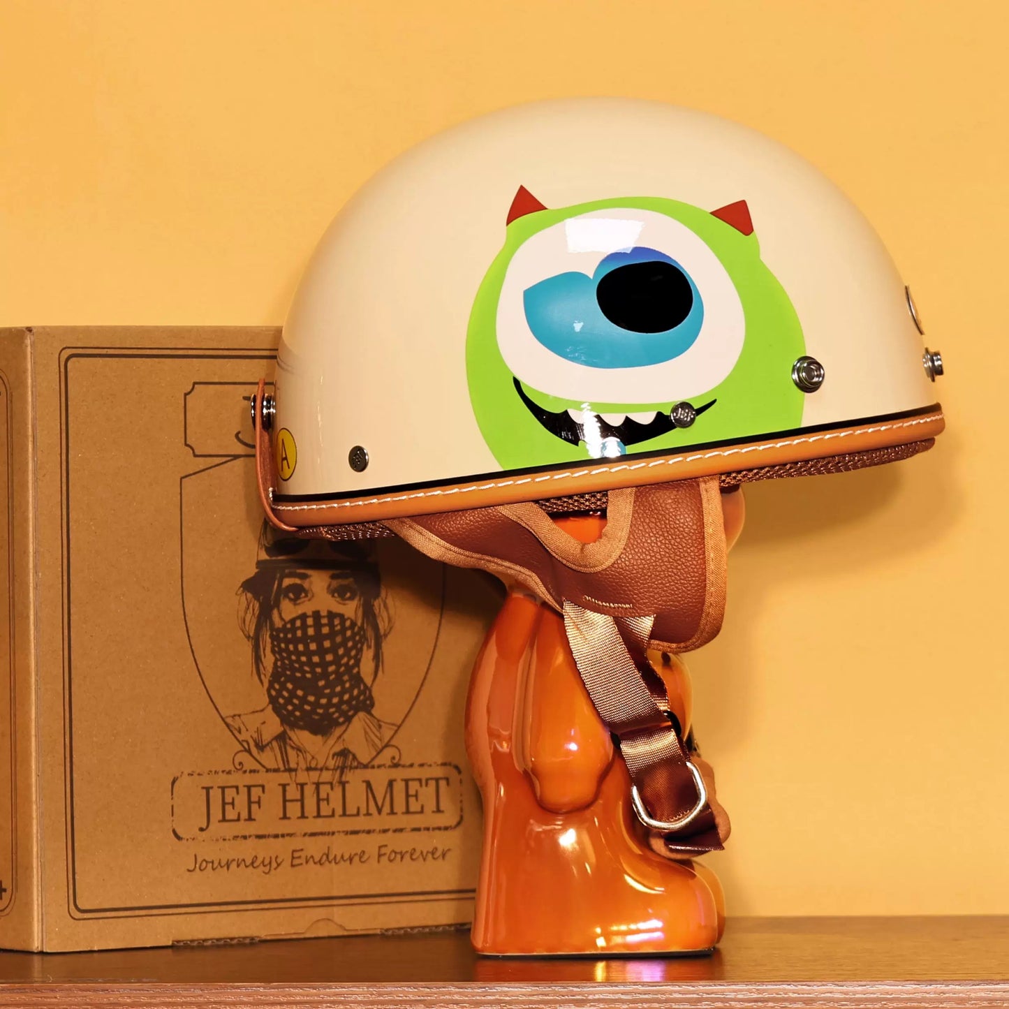 Taiwan JEF helmet cartoon big-eyed boy retro three-quarter helmet 3C men's and women's big-eyed monster electric summer half helmet