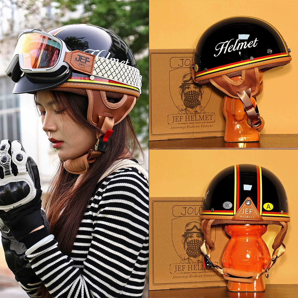 Taiwan JEF helmet skateboard cat electric car women's motorcycle men's locomotive retro summer cool lining lightweight half helmet