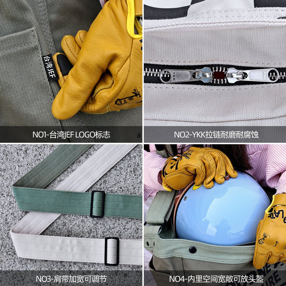 Taiwan JEF helmet messenger bag American canvas bag retro newsboy bag large capacity thick locomotive riding rider bag