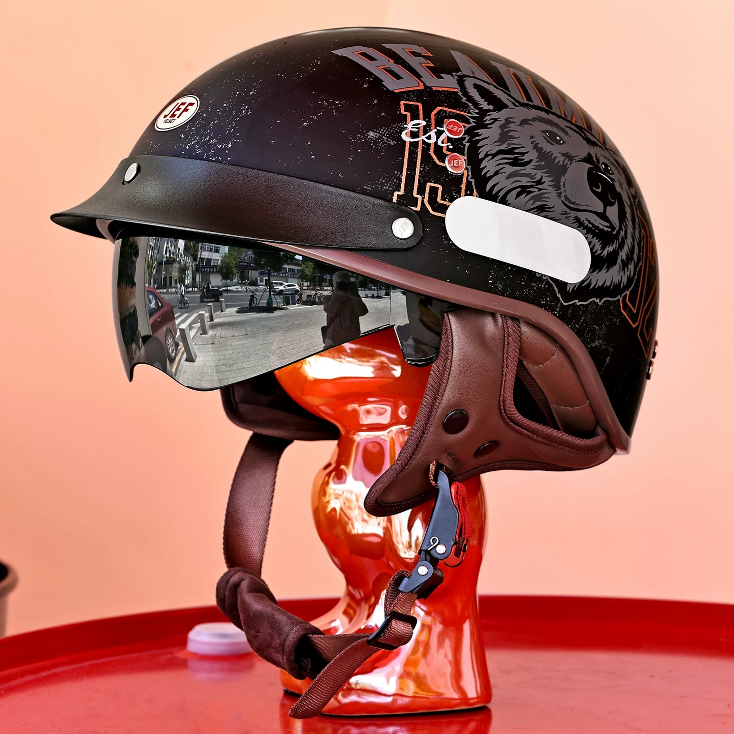 Taiwan JEF retro cruise locomotive helmet men's and women's electric motorcycle 3C four-season half helmet Japanese pedal scoop helmet