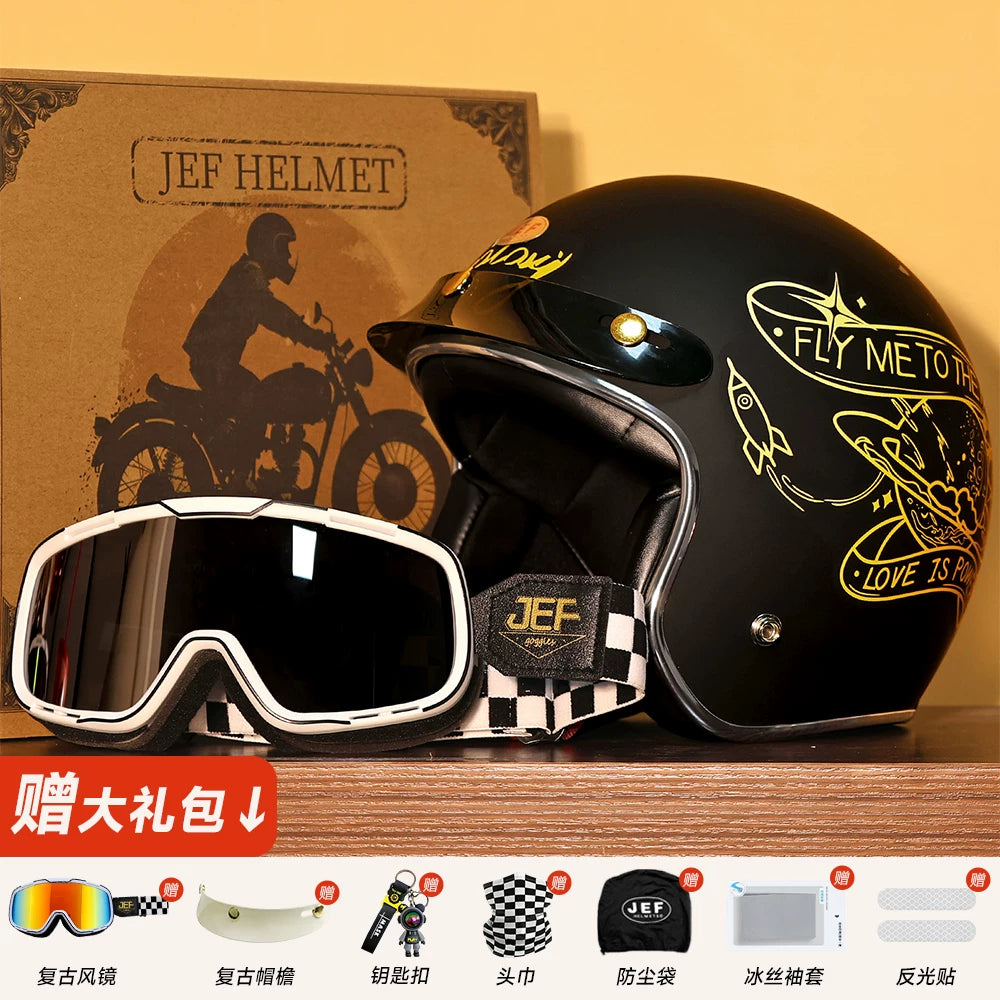 Taiwan JEF helmet retro 3/4 helmet little monster smiley face Django motorcycle hard hat unisex all seasons 3C