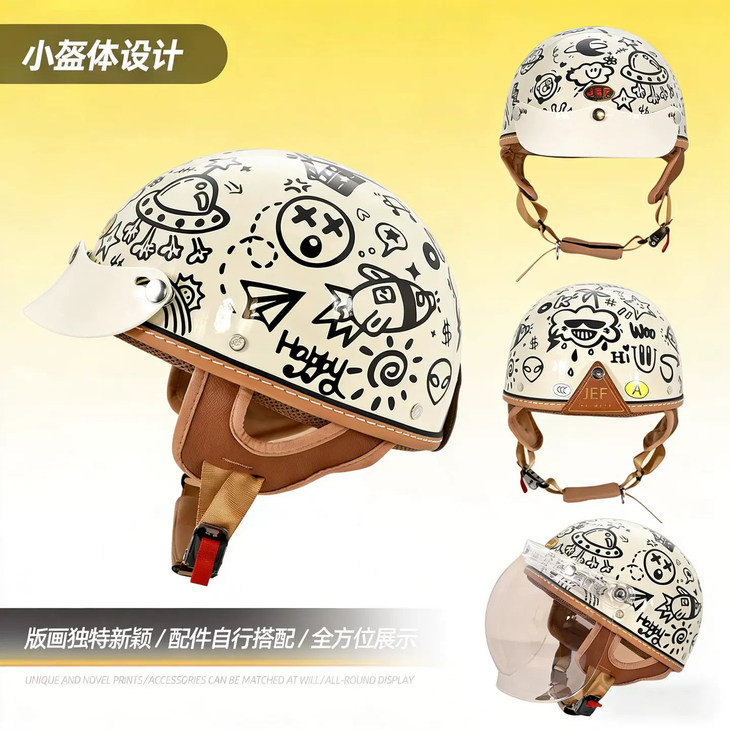 Taiwan JEF motorcycle helmet retro cruise locomotive men and women electric vehicle pedal half helmet summer 3C scoop helmet